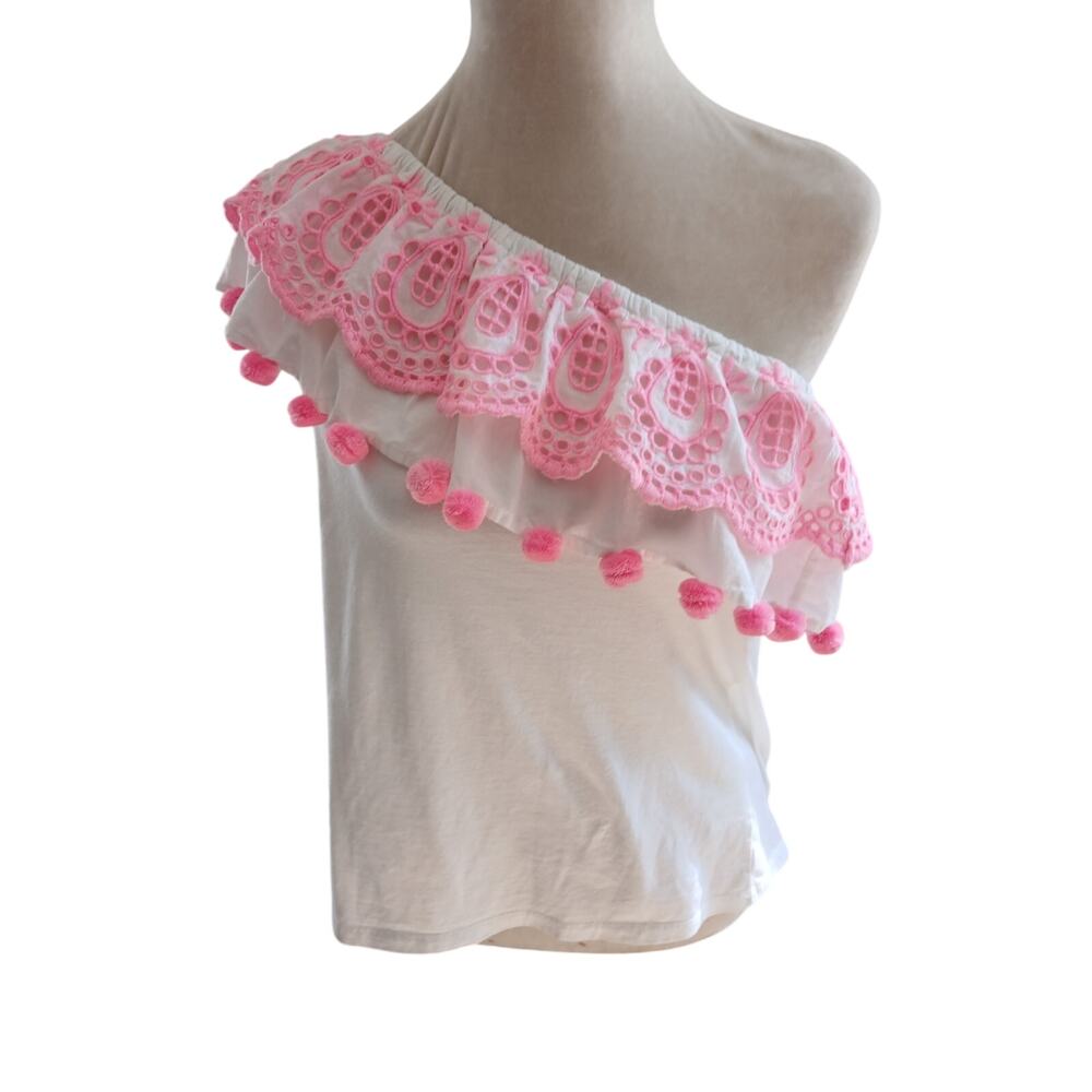 Lilly Pulitzer one shoulder pom pom top medium
